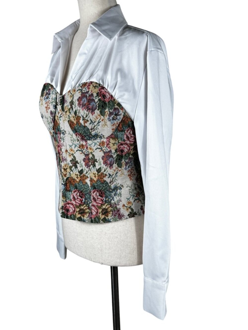 COMMENSE Tapestry Corset Collared Blouse Size M - Picture 5 of 10